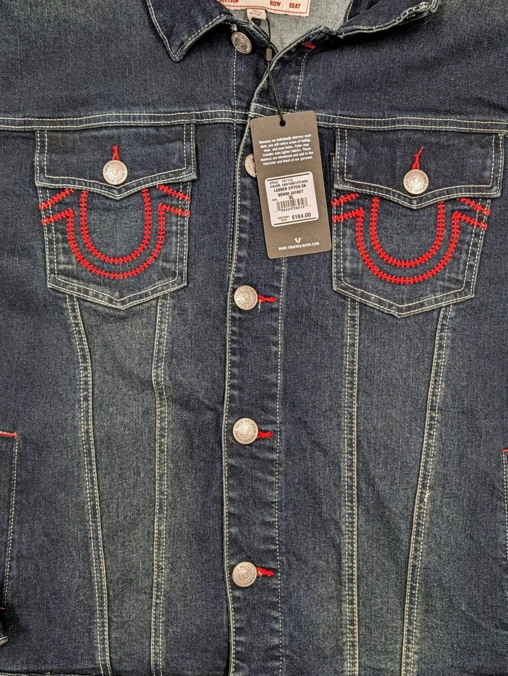 True Religion Men's XL NWT Ladder Stitch Denim Jacket Dark Hawk's Eye